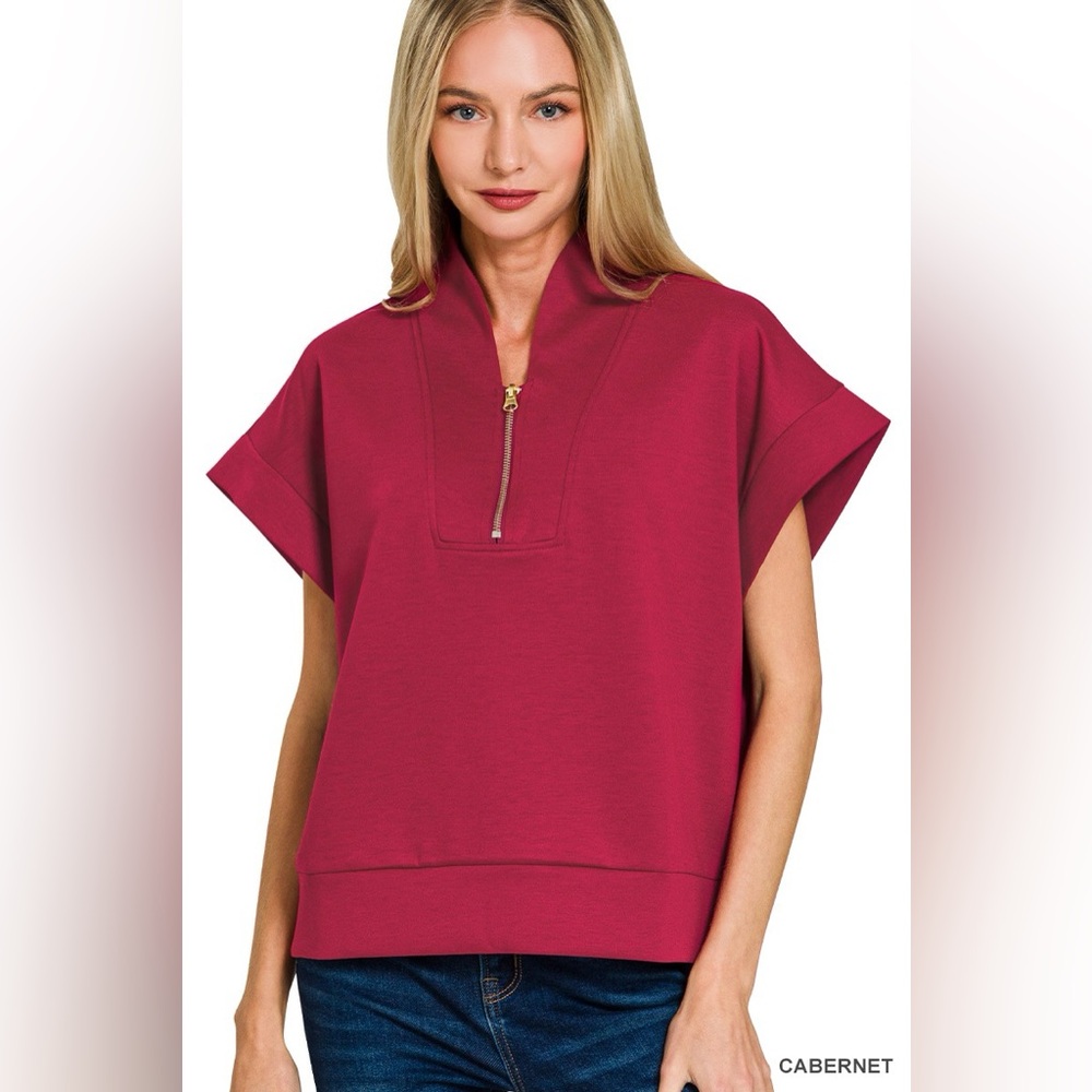 Zenana Scuba High Neck Half Zip Top